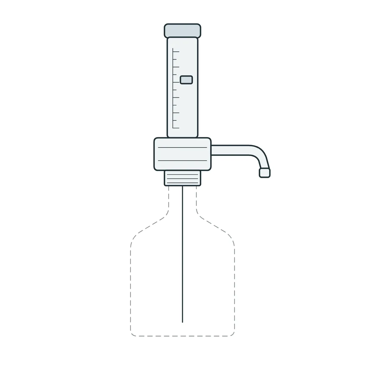 Şişe-Üstü Dispenser 5–50 mL · 7032200104 — DispensMate · DLAB