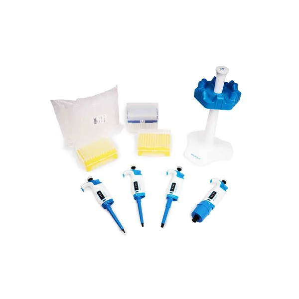 Mikropipet Başlangıç Seti · 4'lü (RBO) + Uç Kutuları + Karusel Stand — MSK-RBO-04 · Microlit