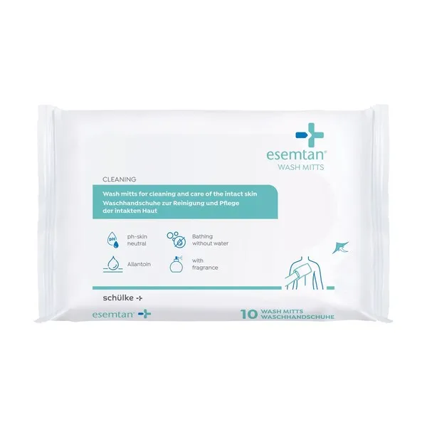 esemtan® wash mitts — durulama gerektirmeyen, kullanıma hazır ıslak yıkama eldiveni · Schülke