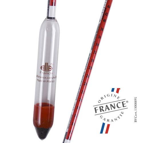 Alkolmetre · 0-100 %vol (G.Lussac/Tralles) + 10-44 °Cartier · 20 °C — 0500FC000/20-qp · Alla France