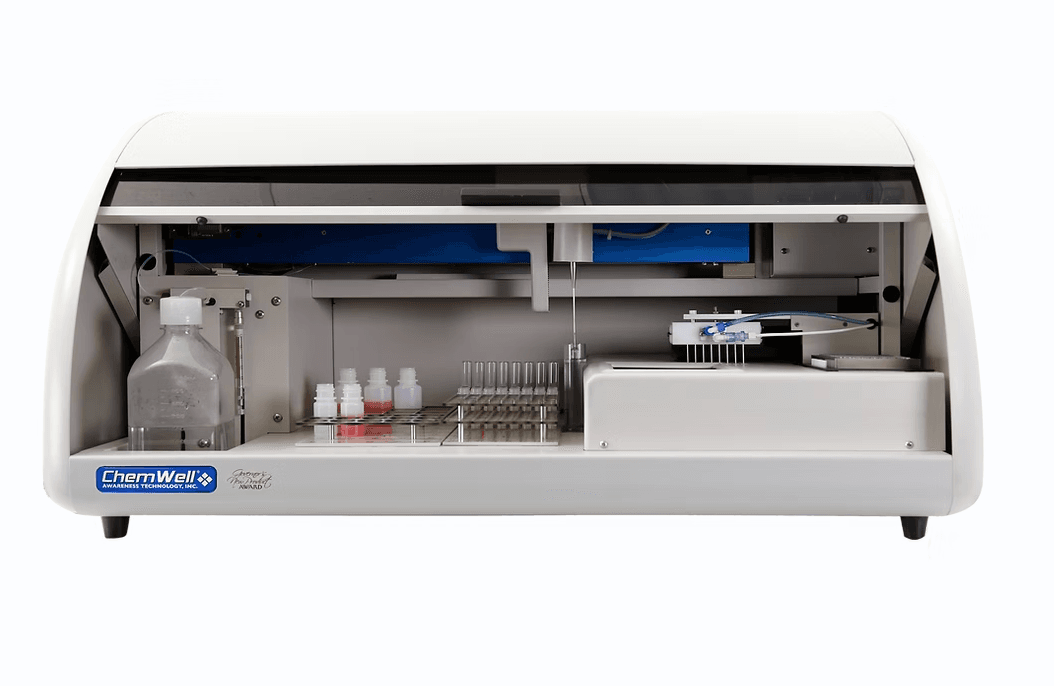 ELISA & Biyokimya Analizörü · Otomatik açık sistem, 8-filtre fotometre — ChemWell 2910 · Awareness Technology