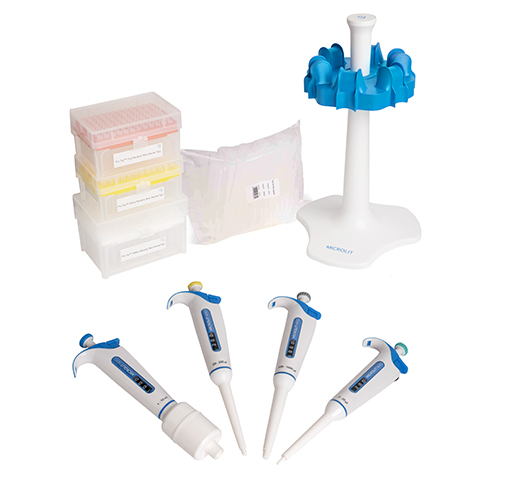 Mikropipet Başlangıç Seti · 3'lü (NERO) + Uç Kutuları + Karusel Stand — MSK-NRO-03 · Microlit