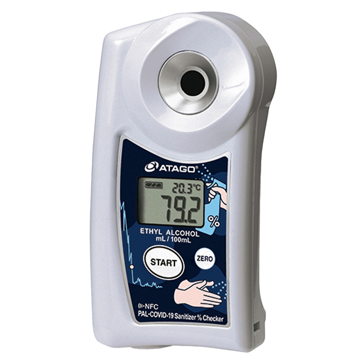 Dijital El Refraktometresi · Etil alkol (sanitizer) (C₂H₅OH) 0,0–100,0 %, ATC — PAL-COVID-19 · Atago