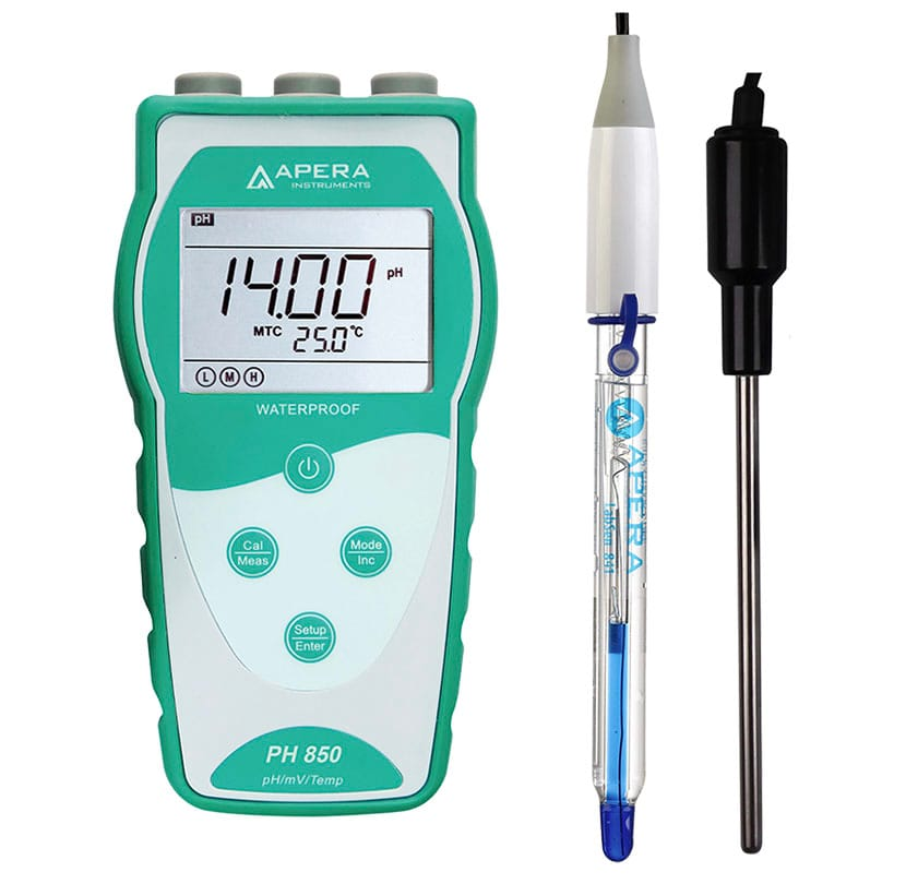 pH Metre · Taşınabilir — Apera PH850-SB, pH 14'e kadar güçlü alkali ve 100°C'ye kadar sıcak numuneler için, elektrot dahil