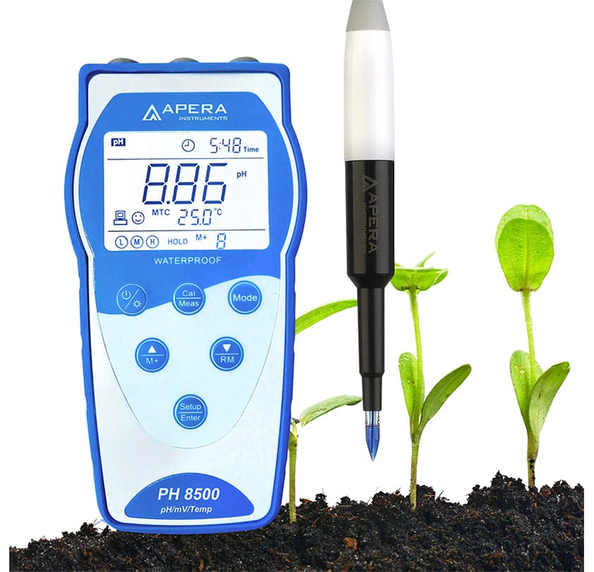 pH Metre · Taşınabilir GLP — Apera PH8500-SL, tarla ve saksı toprağı (doğrudan toprak içine) için, elektrot dahil