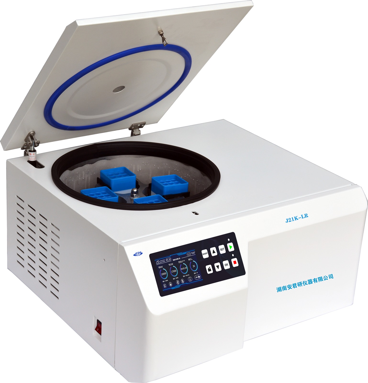 Masaüstü Yüksek Devirli Büyük Kapasiteli Santrifüj (Desktop High-speed Large-capacity Centrifuge; High & 3000ml Low Speed) — J21K-LR · Anjunyan