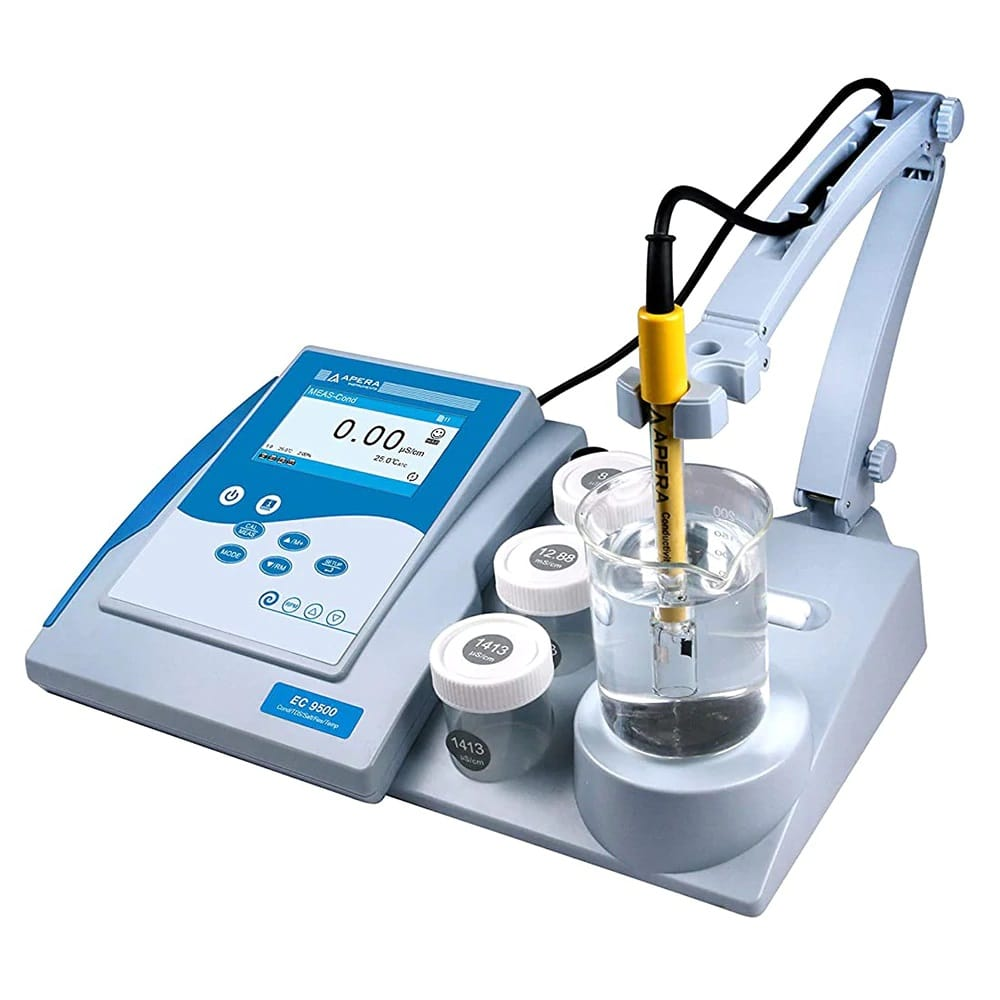 Masaüstü İletkenlik Ölçer · EC/TDS/Tuzluluk/Direnç, GLP + TestBench — Apera EC9500, 2401T-F dahil