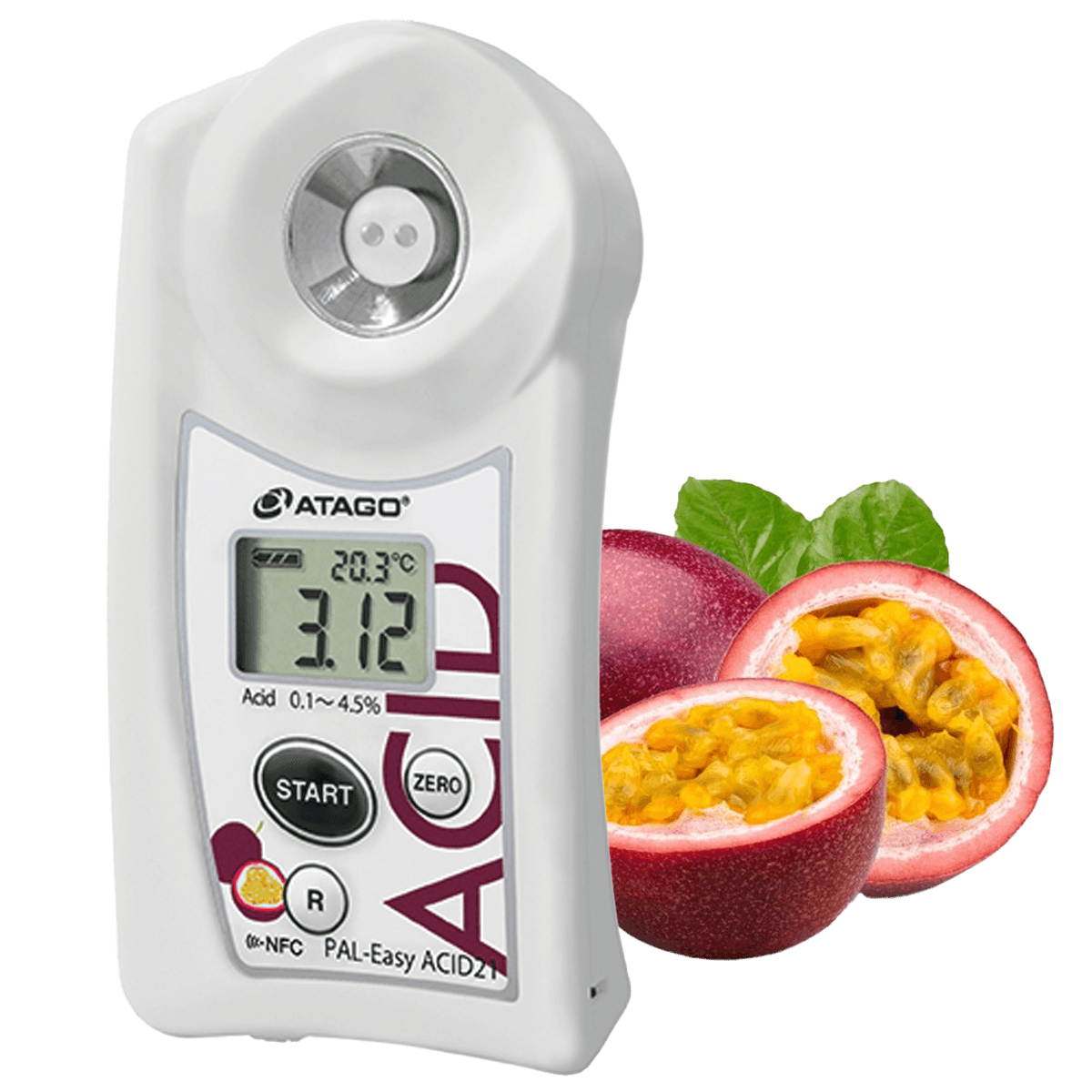 Cep Asit Ölçer · Çarkıfelek meyvesi asitliği (sitrik asit eşdeğeri) 0,10-4,50 %, ±0,10 % — PAL-Easy ACID21 · Atago