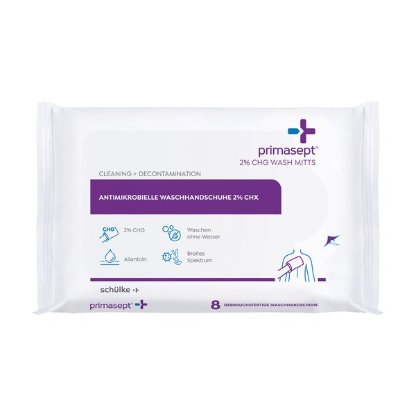 Schülke primasept® 2% CHG wash mitts — klorheksidinli tek-kullanımlık yıkama eldiveni
