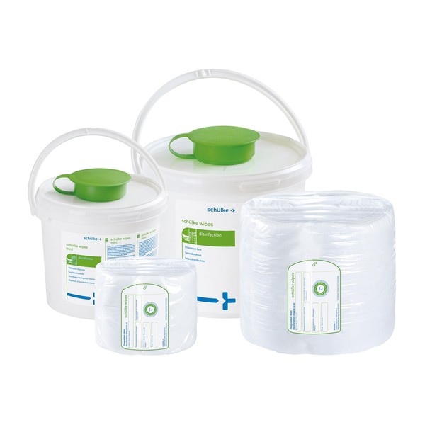 Schülke wipes — dispenserde dezenfektanla ıslatılan kuru fleece mendil rulo sistemi