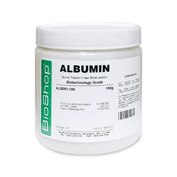 bioshop-alb001-stoklab.png Albumin, Bovine Serum, Heat Shock Isolation, Fraction V. Min. 98%, 26G | BioShop ALB001